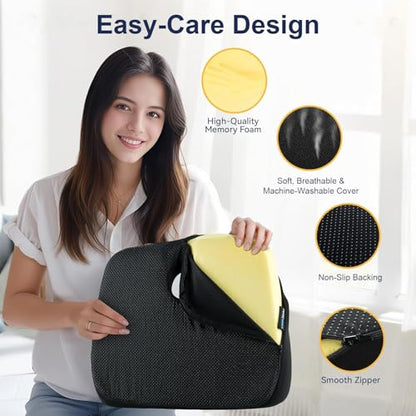 Ergonomic Memory Foam Seat Cushions for Office Chairs –Office Chair Cushion for Coccyx, Tailbone & Pressure Relief –Large Desk Chair Pad for Office, Gaming & Long Sitting,Washable Non-Slip Cover