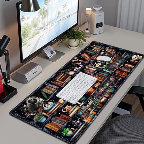 Forest Library Books Mouse Pad, XXL Large Desk Mat Extended Nature Aesthetic Deskpad, 4 PCS Non-Slip Rubber Base Computer Mouse Pads for Work, Game, Office, Home Decor Gift I Magic Plants Bottles - color: Magic Plants Bottles