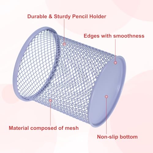 uxcell 2Pcs Mesh Pencil Holder, Metal Pen Cup Desk Organizer Makeup Brush Cup Holder for Home, Office, Classroom(Light Purple) - color: Light Purple