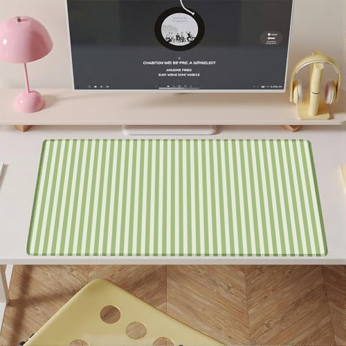 Green Striped Desk Mat Cute Pastel XXL Large Gaming Mouse Pad Desk Pad Kawaii Aesthetic Home Office Decor Cozy Keyboard Laptop Computer Mat - color: A2- Green