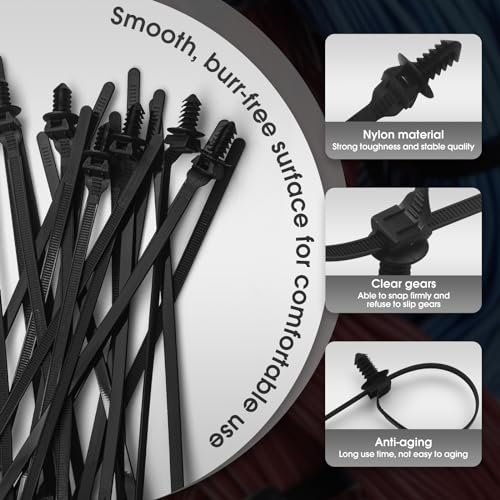 30PCS Push Mount Cable Zip Tie 8.3 x 0.2 inch Self Locking Cable Strap Push Mount Cable Ties Nylon Car Mount Wire Tie Car Fastener Cable Clips Wraps for Indoor Wire Tying - size: 30 Pcs