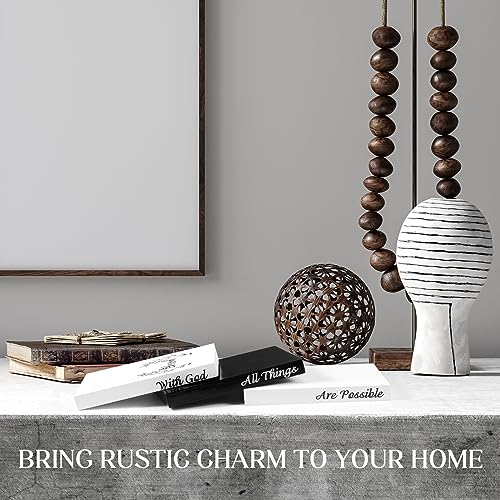 Capoda 3 Pcs Decorative Books for Home Decor Farmhouse Faux Stacked Books Wooden Rustic Table Decor with Bead Garland Twine Ribbon Faux Leaf for Table(Blessed) - style: Blessed
