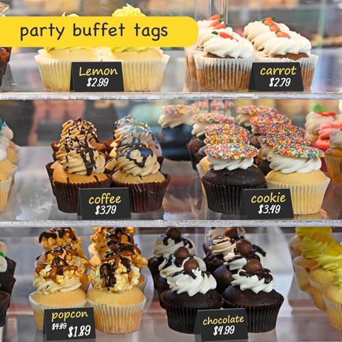 PigPotParty 4"x3" Mini Chalkboard Signs for Food, 12 Pcs Food Signs for Party Buffet, Small Chalk Board Food Labels, Table Place Cards, Wedding - Bakery - Birthday, Includes 2 Wet Erase Markers - style: Plastic V-12 (Indoor)