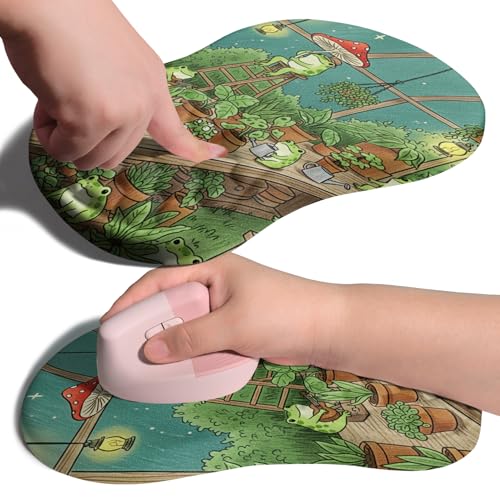 Ergonomic Joint Wrist Support Mouse Pad with Memory Foam Cushion Massage Bump, Carpal Tunnel Pain Relief Mousepad Slope Design for Wrist Rest, 11.8x7.9 in, Cute Frog - color: Cute Frog