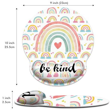 Ergonomic Mouse Pad with Wrist Support,Inspirational Be Kind Rainbow Mouse Pad with Wrist Rest,Relieve Wrist Pain Mousepad Non-Slip Rubber Base,Mouse Pads for Desk,Computers,Laptop,Office,Accessories - color: Inspirational Be Kind Rainbow