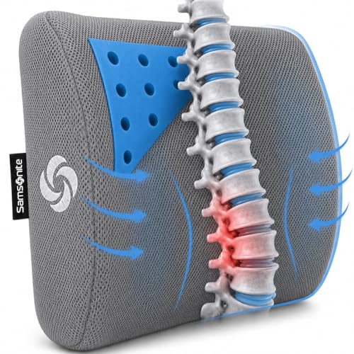 Samsonite Memory Foam Lumbar Support Pillow for Office Chair, Gaming Chair, or Car-Ergonomic Back Cushion-Home Essentials for Sitting Comfort and Posture Relief Back Support with Cooling Gel, Grey - color: Grey Mesh With Ventilation