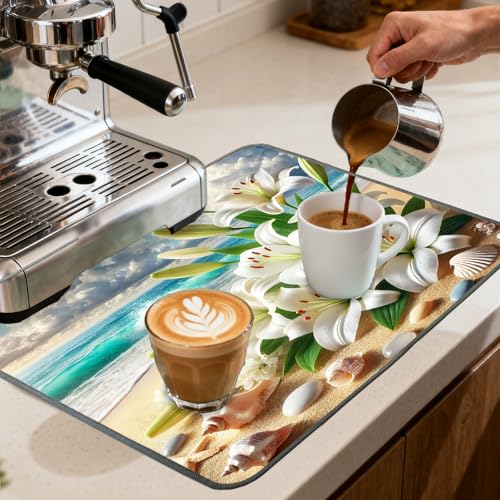 Nuxovilar Beach Lilies & Seashells Dryer Cover for the Top, Non-slip Washer & Dryer Protector, 23.62"x19.68" Dust-proof Washing Machine Mat, Diatom Mud Polyester Top Pad for Laundry Room - color: YHC00301