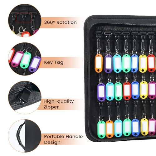 Zippered Key Case, Portable Key Organizer with Handle, Waterproof & Fireproof Key Binder with 54 Hooks and Tags, Key Box Organizer for Estate Sales, Hotel Executives, Landlord, Car Rental - color: Black