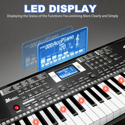 Keyboard Piano 61 Lighted Keys, Electric Keyboard Kit with 100 Voices, 100 Rhythms - Built-In Speaker, Microphone, Sheet Stand and Power Supply, Gift for Children Beginners [Black, Piano with Stand] - color: Black