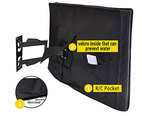 Outdoor TV Cover, Waterproof Universal Protector for 40"-43'' LCD, LED, Compatible with Standard Mounts and Stands, Built in Remote Controller Storage Pocket, Black - size: 38"