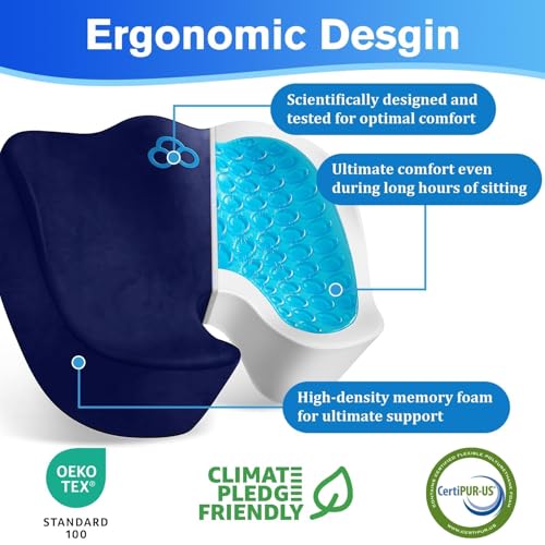 CushyOasis Seat Cushion, Gel Chair Cushions, Office Chair Cushions, Anti-Slip Bottom & Removable Cover Tailbone Pain Relief Cushion, Memory Foam Seat Cushion, 5.28 in Thick (Blue) - color: Blue, size: X-Large