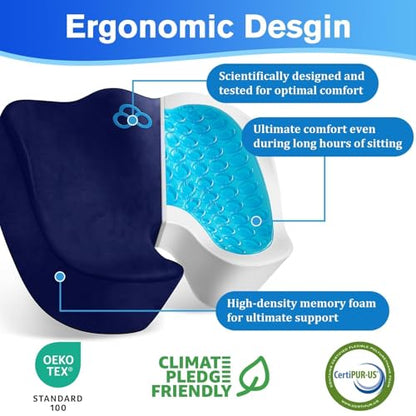 CushyOasis Seat Cushion, Gel Chair Cushions, Office Chair Cushions, Anti-Slip Bottom & Removable Cover Tailbone Pain Relief Cushion, Memory Foam Seat Cushion, 5.28 in Thick (Blue) - color: Blue, size: X-Large