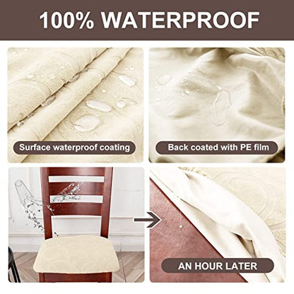 Genina Chair Seat Covers Waterproof Dining Room Chair Covers 2 Pack Stretch Seat Covers for Dinning Room Chair Protector Slipcover for Kitchen, Hotel (2, Flower Pattern-Beige) - color: Flower Pattern-beige