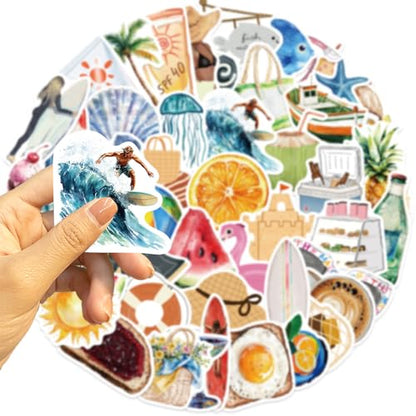 VSCO Beach Stickers for Teens & Adults, 50Pcs Ocean Stickers for Scrapbooking Water Bottles Laptop Notebook, Cute Waterproof Tropical Vinyl Decal for Girls Boys Bulk - style: Beach