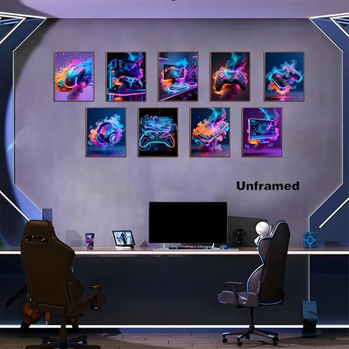 DDOPLKK Gaming Room Canvas Wall Art Set of 9, Game Posters Wall Decor, Gamer Paintings Picture Print for Boys Room Kids Game Room Bedroom Boys Home Decoration 8x10In Unframed