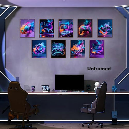 DDOPLKK Gaming Room Canvas Wall Art Set of 9, Game Posters Wall Decor, Gamer Paintings Picture Print for Boys Room Kids Game Room Bedroom Boys Home Decoration 8x10In Unframed