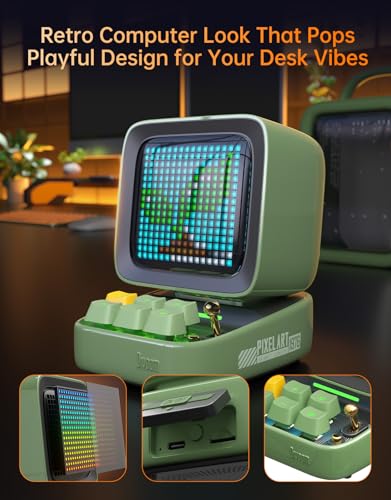 Divoom Ditoo Pro Retro Pixel Art Game Bluetooth Speaker with 16X16 LED App Controlled Front Screen (Green) - color: Green