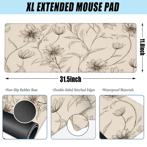 XL Mouse Pad,Minimalist Flowers Large Gaming Mouse Pad,Abstract line Floral Desk Mat for Desktop,Extended Big Computer Keyboard Desk Pad with Non-Slip Base and Stitched Edges 31.5"x11.8" - color: Minimalist Flowers, size: XL-31.5"x11.8"
