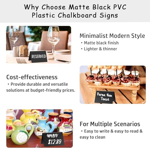 PigPotParty 4"x3" Mini Chalkboard Signs for Food, 12 Pcs Food Signs for Party Buffet, Small Chalk Board Food Labels, Table Place Cards, Wedding - Bakery - Birthday, Includes 2 Wet Erase Markers - style: Plastic V-12 (Indoor)