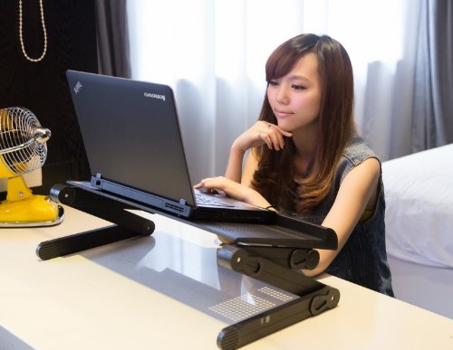 Adjustable Vented Laptop Table Stand Lapdesk Portable Bed Tray Tablet Book Stand Push Button Joints up to 17" (Pink)