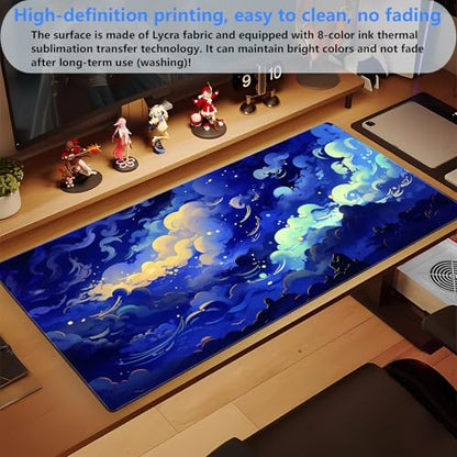 Galaxy Cloud Mouse Pad XXL - Extended Celestial Art Keyboard Desk Mat | Stunning large desk pad featuring a magical glowing cloud sea design. Perfect for cozy gaming and office setups. - color: Dark blue clouds