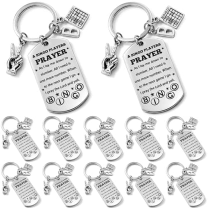 Nosiny 12 Pcs Bingo Lover Gift Stainless Steel Keychain Bulk Game Player Lovers Gifts Digital Game Keychain for Gambler - style: Prayer