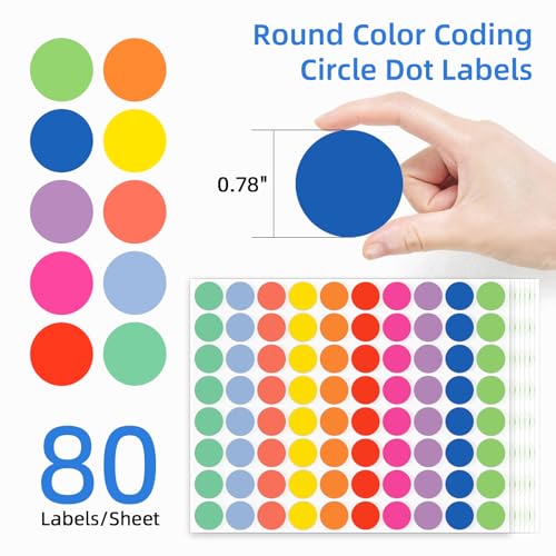1600 PCS Printholic Colored Dot Stickers, 10 Color Circle Price Stickers, 3/4 Inch Round Color Coding Labels for Office, Home, Teaching Events, Garage Sales - 20 Sheets - color: Colored Dot - 10 Colors
