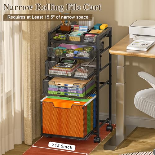 Rolling File Cart with 4 Storage Drawers, Under Desk Organizer with DIY Divider, Moblie Filing Cabinet on Wheels, Fits A4/Letter Size, Metal Utility Cart for Home Office, Black - color: Black, size: 4 Drawers