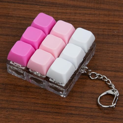 Keyboard Fidget Toy, Keyboard Keychain Fidget Toys, 9-in-1 Clicker Fidget Toy, Stress Relief Desk Decompression Button, Anxiety Relief Valentine's Day Gifts (3 Color-Rose Pink White) - color: 3 Color-rose Pink White