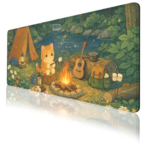 Cute Cat Gaming Mouse Pad Cozy Camping XL Mouse Pad Large Mousepad Extended Laptop Keyboard Mat Gaming Desk Pad Mouse Mat Office Computer Keyboard Laptop 31.5"x11.8" - color: Cute Cat, size: 31.5L x 11.8W inches