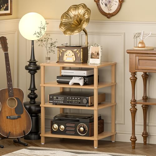 LELELINKY 4-Tier AV Media Player Stand, Natural Stereo Cabinet, Modern Audio Shelf, Wooden TV Stand,Game Console Shelf, Multifunctional Entertainment Center, Suitable for Home, Conference Room - color: Natural, size: 4 Tier