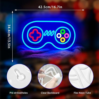 Gamer Neon Sign, Gaming Neon Signs for Wall Decor - Game LED Signs for Teen Boys Room, Gaming Room Decor - USB Powered Light Up Sign Decorations