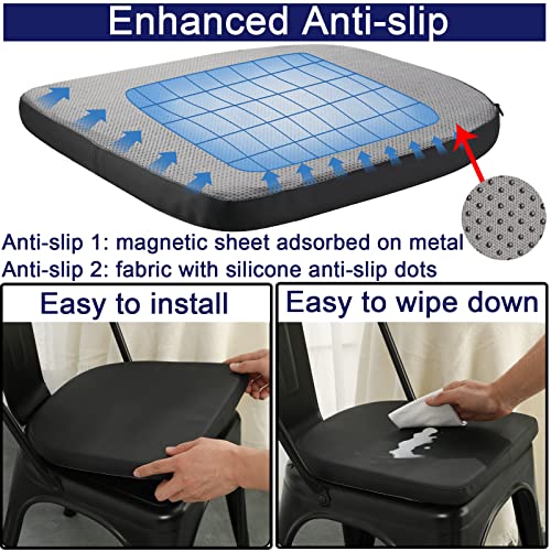 BUYUE 14" Metal Chair Cushion with Magnetic 1 Piece, Luxury PU Leather Waterproof Anti-Slip Seat Pad for Kitchen Cafe Dining Bistro Stackable Chairs (U-Shape, Black, 1) - color: Black, style: U-shape-1 Pcs