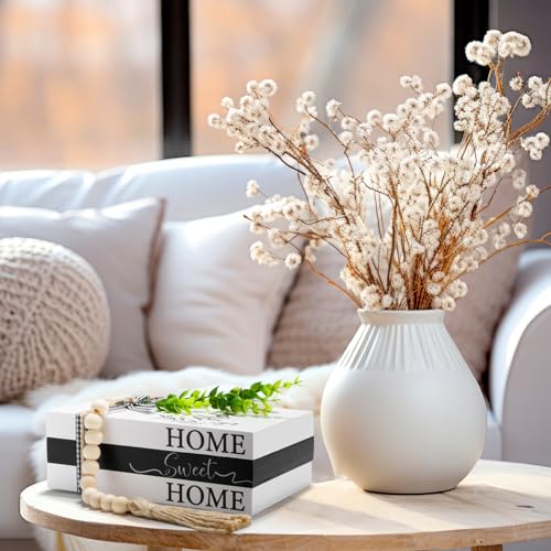Capoda 3 Pcs Decorative Books for Home Decor Farmhouse Faux Stacked Books Wooden Rustic Table Decor with Bead Garland Twine Ribbon Faux Leaf for Table(Home) - style: Home