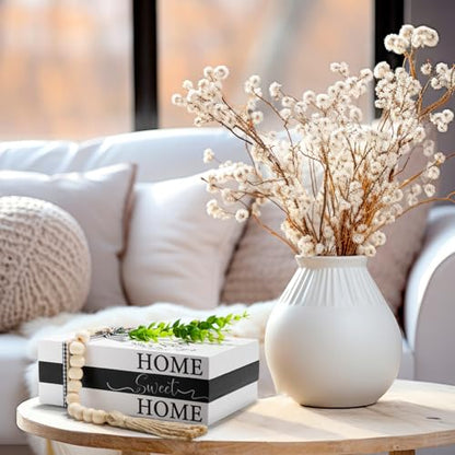 Capoda 3 Pcs Decorative Books for Home Decor Farmhouse Faux Stacked Books Wooden Rustic Table Decor with Bead Garland Twine Ribbon Faux Leaf for Table(Home) - style: Home