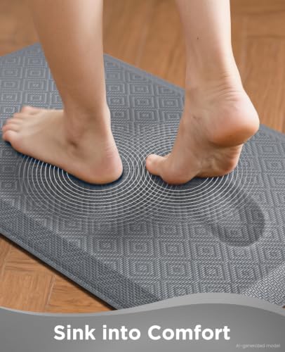 Ophanie Kitchen Mats for Floor,3/4 inch Thick,20x39 Anti Fatigue Cushioned Mat with 99+ Pairs of Anti-Slip Bottom Ridges,Kitchen Rugs,Waterproof,Comfort Ergonomic Standing Mat for Office,Home,Sink - color: Ash Gray, size: 20"L x 39"W x 0.8"Th