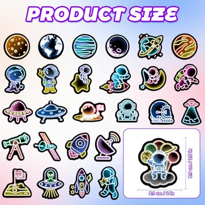 50 Pcs Neon Space Planet Water Bottle Stickers | Cartoon Astronaut, Laptop Decals, Waterproof Vinyl, Phone Case Luggage Scrapbook Guitar DIY Decor - color: Non-luminescent-475kscp