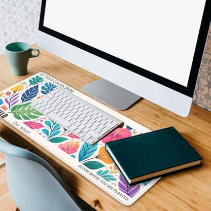Inspirational Quote Mouse Pad Colorful Floral Leaves Tropical Large Desk Mat with Stitched Edges,Non-Slip Waterproof Rubber Base Mouse Mat Office Computer Keyboard Laptop 31.5"x11.8" - color: Inspirational Quote