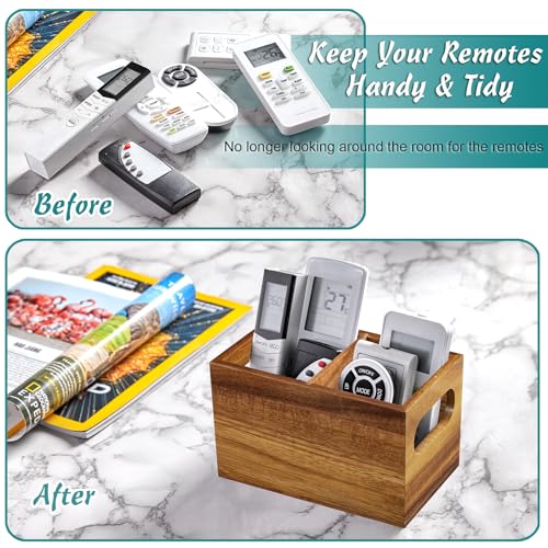 DRASTAR Remote Control Holder, Wood TV Remote Holder, Remote Storage Caddy, Remote Control Organizer (Acacia, 2 Slots) - color: Acacia, size: 2 Slots