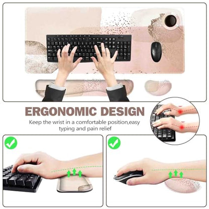 ToLuLu Extended Gaming Mouse Pad, Memory Foam Ergonomic Keyboard Mouse Wrist Rest Support Set, Large Desk Mat with Stitched Edges, Non-Slip Base Mousepad for Home Office Game Study, Pink Gold - color: Pink Gold