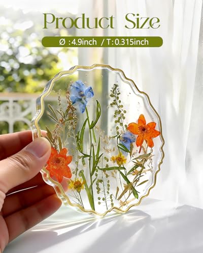 Oqplog Resin Drink Coaster for Desk Coffee Table-Blue Orange Cute Dried Flowers Cup Coaster for Work Office Home Outdoor Decor Gifts for Girls Women,1 Pcs Wave - color: Blue-orange