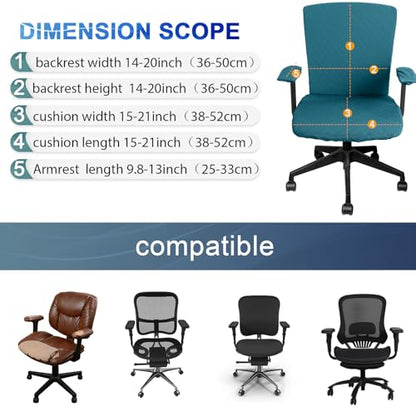 Tallew 4 Pcs Office Chair Covers Set Computer Universal Protective Stretchable Chair Seat Covers Desk Armrest Slipcovers Pads Office Cushion Backrest for Rotating (Lake Blue) - color: Lake Blue