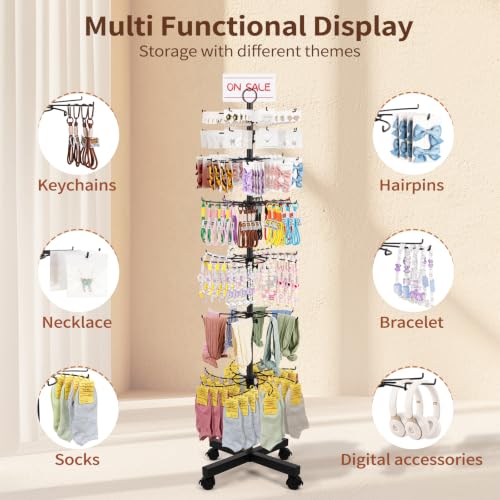 Flenpptly Retail Display Stand, 7-Tier Rotating Display Rack for Store Display, Movable and Adjustable Spinning Display Stand for Earrings, Jewelry, Keychains, Socks Display (7-Tier Black) - color: 7-Tier Black