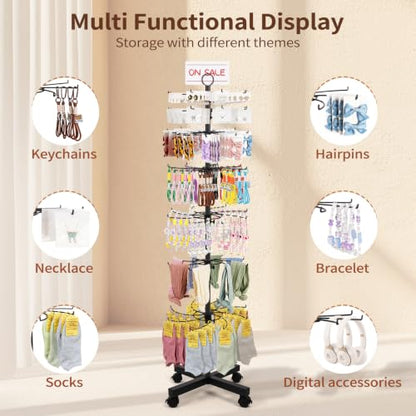 Flenpptly Retail Display Stand, 7-Tier Rotating Display Rack for Store Display, Movable and Adjustable Spinning Display Stand for Earrings, Jewelry, Keychains, Socks Display (7-Tier Black) - color: 7-Tier Black