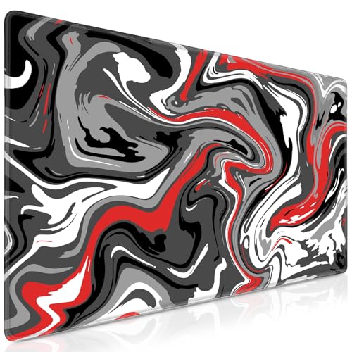 Canjoy Gaming Mouse Pad, Fluid Pattern Mouse Pad 31.5x15.7inch Large Extended Computer Mouse Mat Keyboard Full Desk Mousepad for Gaming, Office, Home - color: Red Black-2, size: 800*400mm