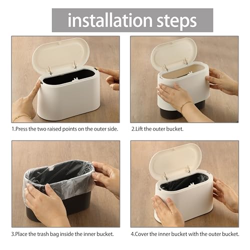 XZZWLL Mini Trash Can for Desk, Tiny Plastic Countertop Garbage Can with Lid, Easy to use and Keep Desktop Clean for Vanity, Bedside, Bathroom and Kitchen with 3 Rolls Trash Bags