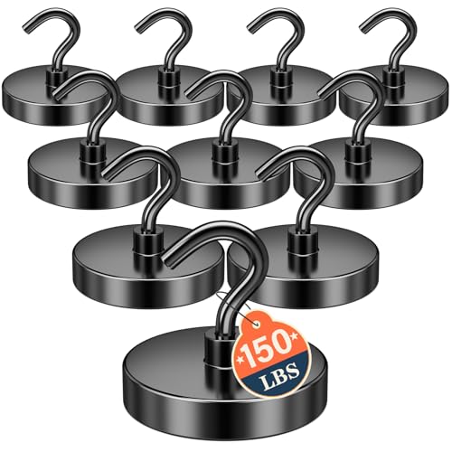 FINDMAG Black Magnetic Hooks for Classroom, 150lbs Magnetic Hooks for Hanging, Cruise Ship Magnets, Strong Magnets Heavy Duty, Locker Decorations, Fridge Decor, Office Supplies, 10 Pack - color: Black, size: 1.42 inches