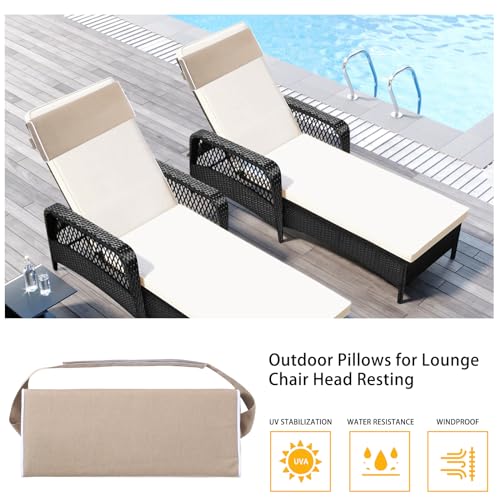 Enipate Outdoor Chaise Lounge Head Pillow, Pack of 2 Water Resistant Headrest Pillows with Elastic Band for Pool Patio Chairs - color: Khaki