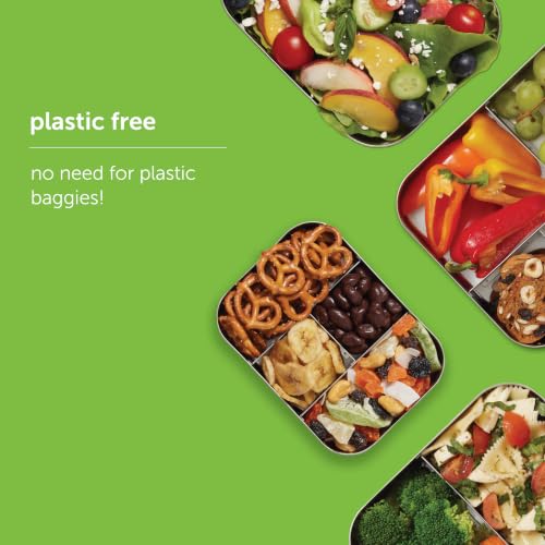 LunchBots Small Protein Packer Bento Box - Extra Small Divided Stainless Steel Snack Container - 4 Sections for 1-2oz of Nuts, Meat, Cheese, Finger Foods - Dishwasher Safe - Stainless Lid - size: 4 Section
