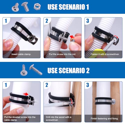 Twidec/50PCS 1/4 Inch Cable Clamp 304 Stainless Steel Rubber Coated Cushion Pipe Clamps,Metal Clamp,With Metal Rubber Clips For Automotive Wire Tube Pipe Clamps N-056-1/4 - size: 1/4 Inch - 50 PCS